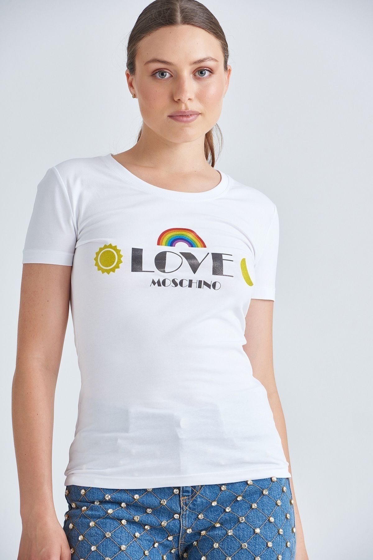 Moschino Kad n Bisiklet Yaka T shirt Kad n Giyim