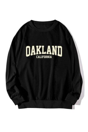 Unisex Siyah Oakland Baskılı Oversize Sweatshirt VBS-OAKLND-SWT