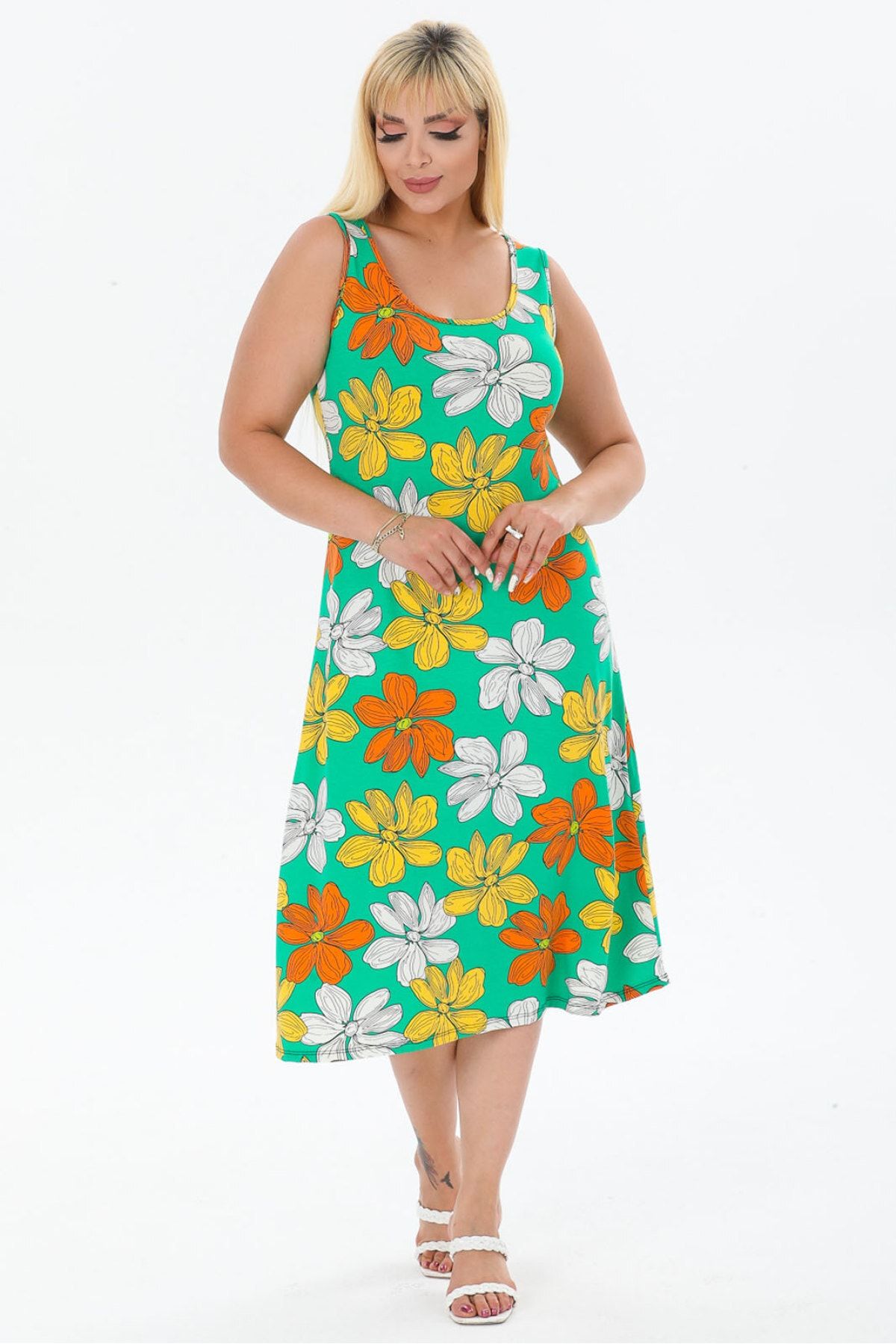 Mooi XXL Women s Green Yellow Floral Patterned Strap Plus Size