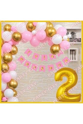 Pembe -gold Konsepti (2) Yaş Doğum Günü Parti Kutlama Seti SET00032