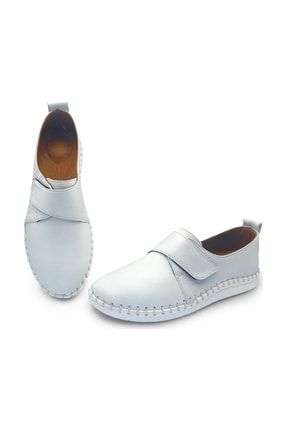 422 Beyaz Hakiki Deri Cırtlı Günlük Kadın Ayakkabı Mariossa422