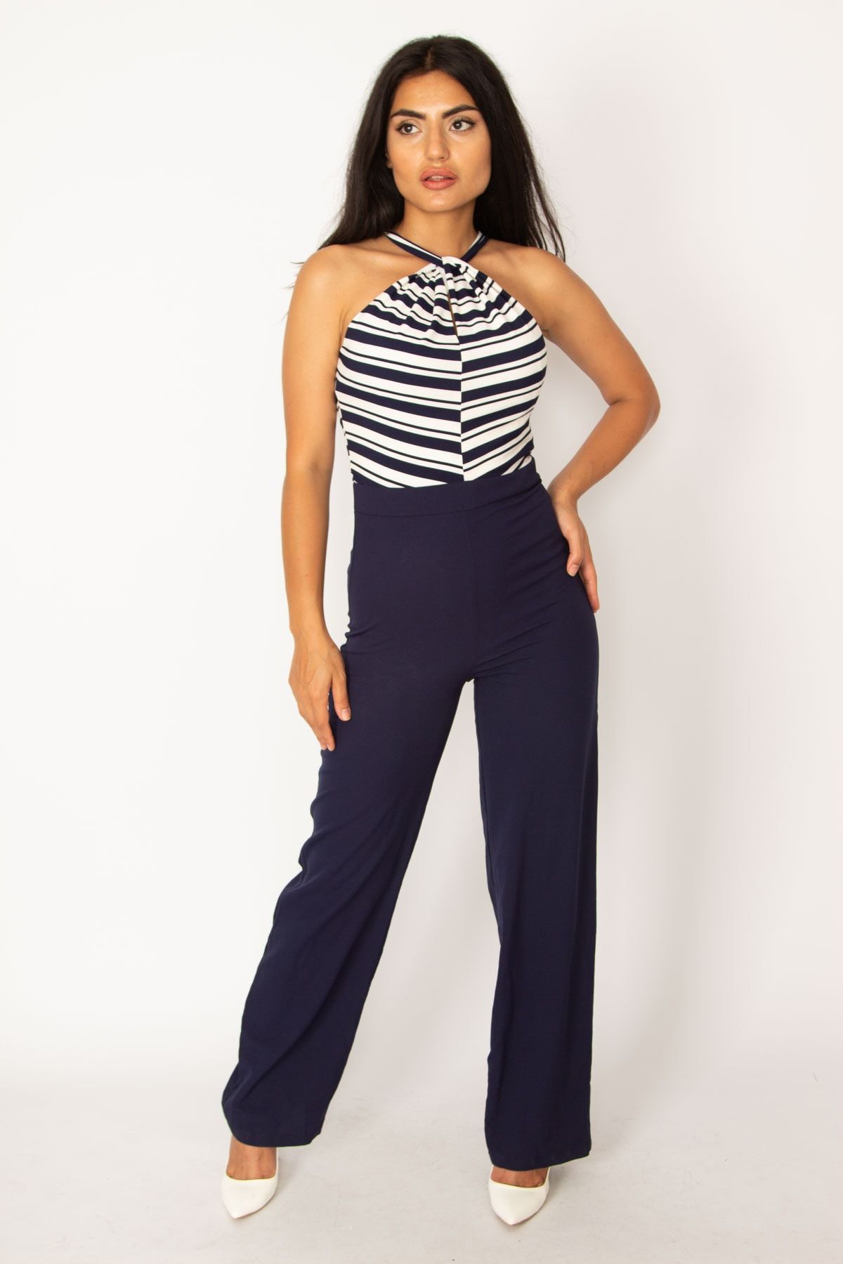 Navy blue striped jumpsuit 2025