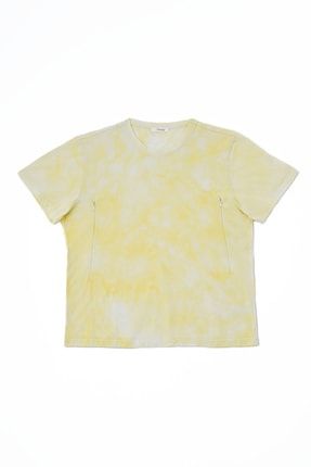 Organik Oversize -dökme Batik Sarı Emzirme Tshirt EMZ-THSIRT