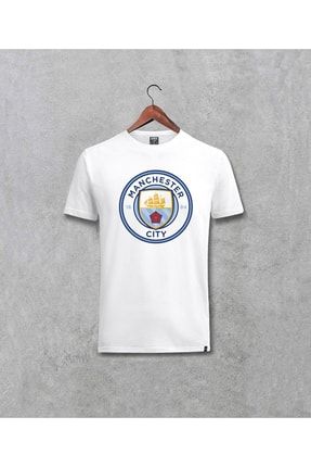 Unisex Beyaz Manchester City Logo Baskılı Beyaz Tişört 33610107566091