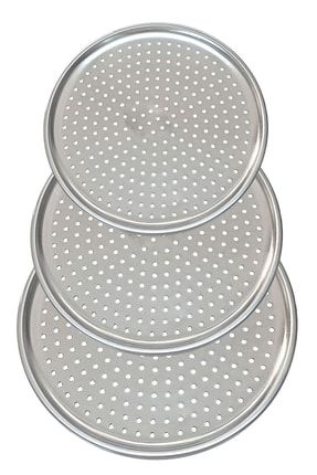 3'lü Set Lüx Çelik Delikli Pizza Tepsisi 28-32-36 Cm OZSA00000032
