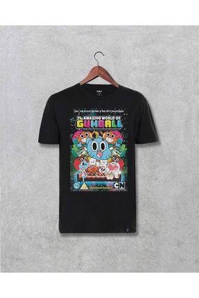 Unisex Siyah Gumball Karakterleri Tasarım Baskılı T-shirt 7817187912143