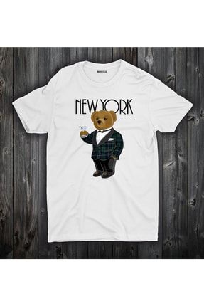 New York Teddy Unisex Kadın-erkek Beyaz Yuvarlak Yaka Pamuk Kumaş T-shirt S333580483140İYAHNVM