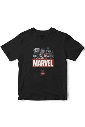 Siyah Unisex Marvel Süper Kahramanlar Baskılı Çocuk T-shirt TB0CBT009