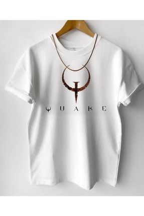 Erkek Beyaz Quake Baskılı Oversize Tişört ufktsrt-355