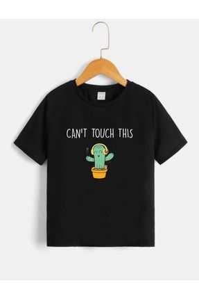 Çocuk Unisex Oversize Siyah Can't Touch This Baskılı T-shirt cttt-