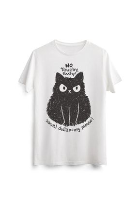 Unisex Erkek Kadın Sevimli Cat Kedi Baskılı Tasarım Beyaz Tişört T-shirt LAC00868