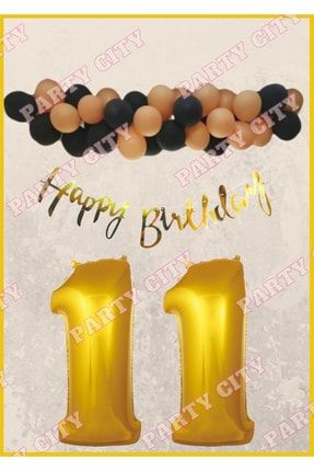 Happy Birthday Gold Konsepti (11) Yaş Doğum Günü Parti Kutlama Seti SET00031