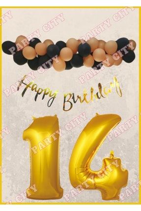 Happy Birthday Gold Konsepti (14) Yaş Doğum Günü Parti Kutlama Seti SET00031