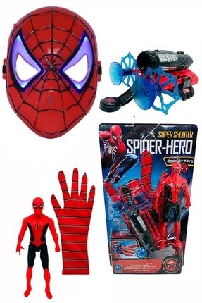 Örümcek Adam Ok Ağ Fırlatan Atan Eldiven Işıklı Maske Ve Spiderman Karakter maskeli set