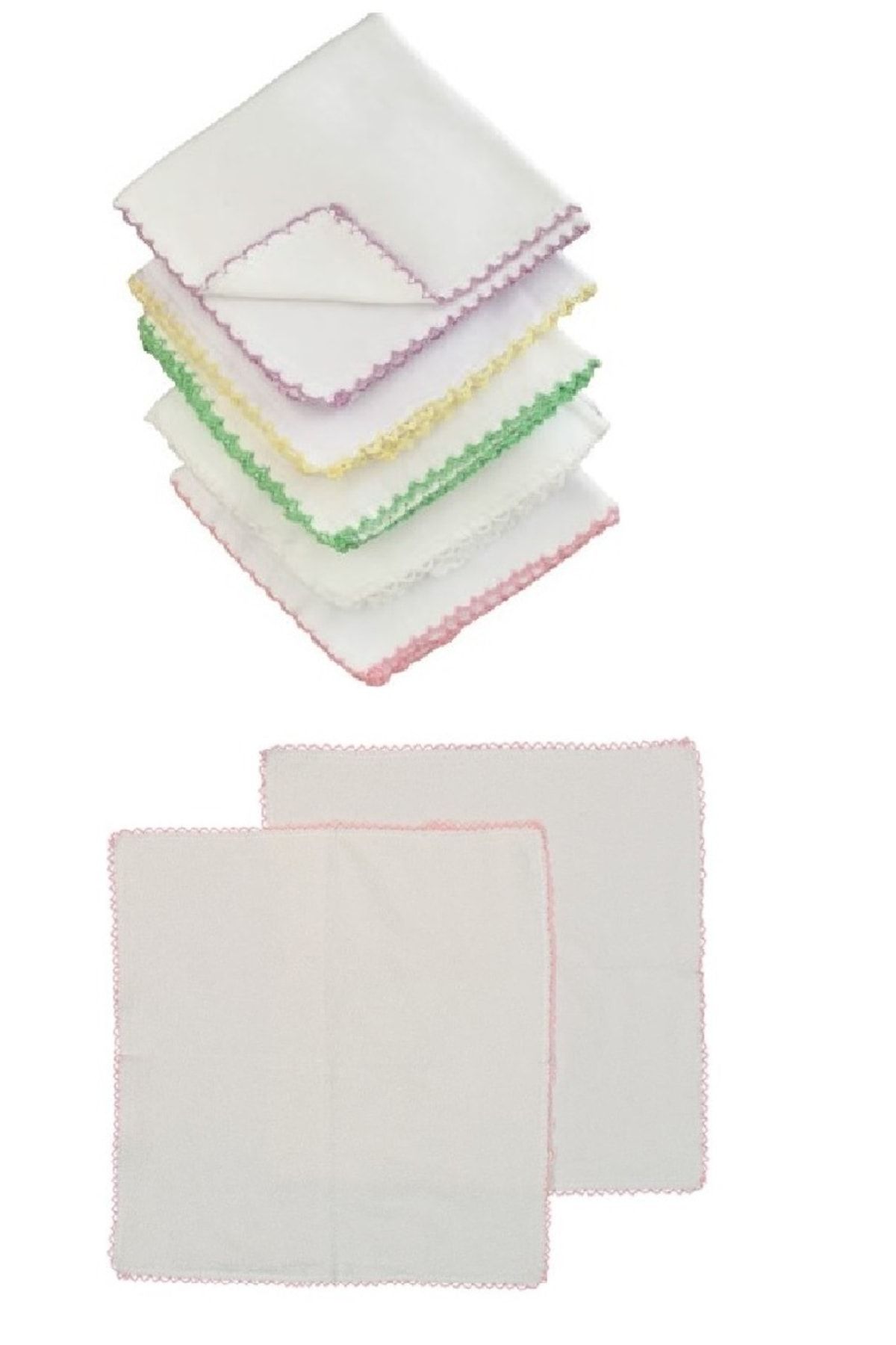 Ekebaby %100 Pamuklu 10'lu Çift Taraflı Renkli Köşeli Bebek Ağız Penye Lüx Mendili (28x28 Cm) Baby Hanky