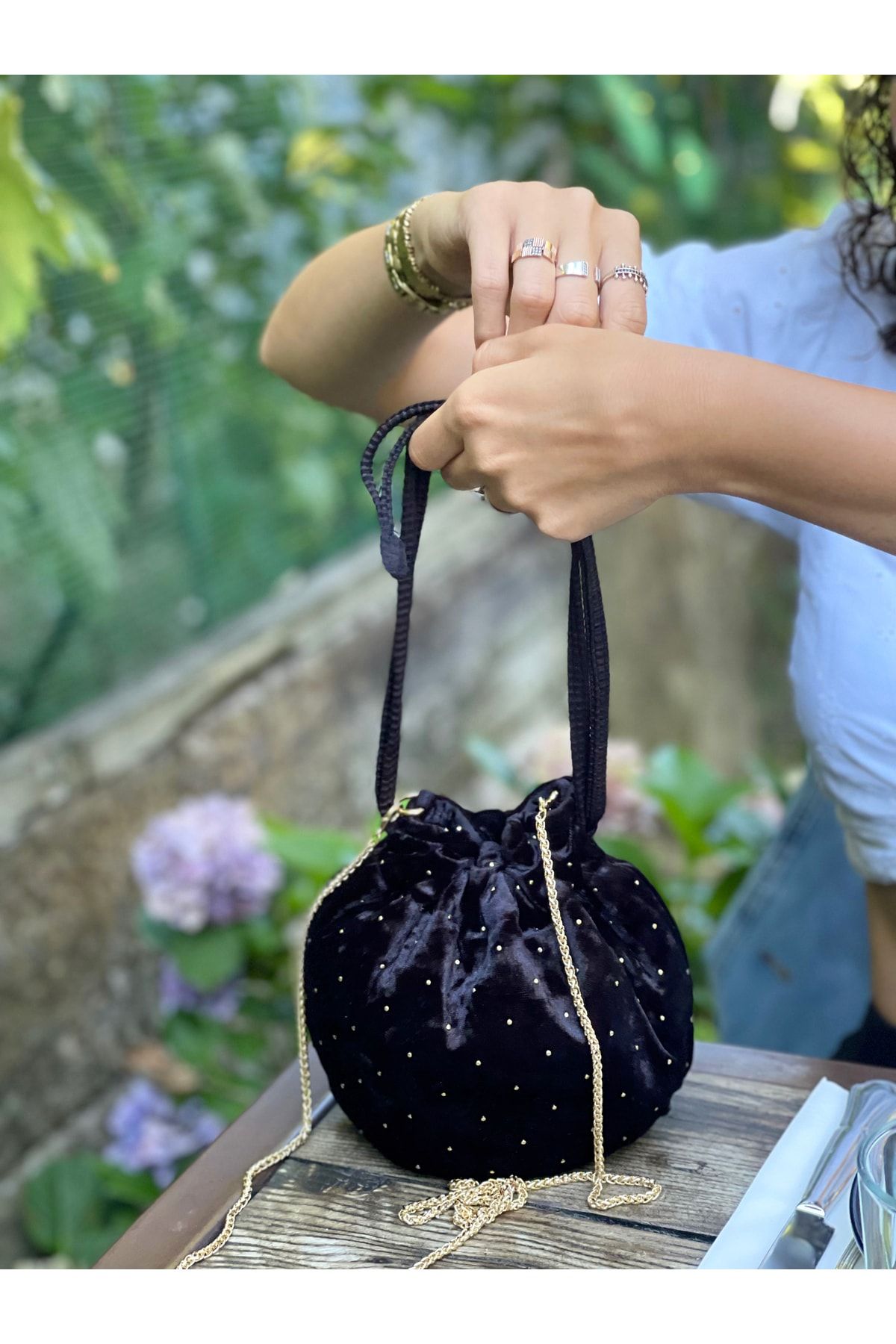 Velvet drawstring evening online bag