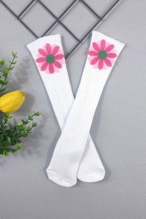 %100 Pamuk Çiçek Diz Altı Çorap BK8770