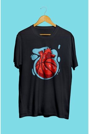 Basketbol Basketbolcu Kalp Tasarım Baskılı Unisex Oversize Tişört KRG1824T