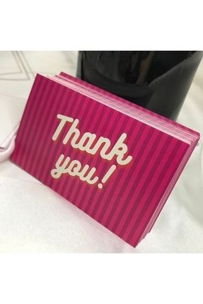 Pembe Çizgili Thank You Kartı E Ticaret Hediye Kartı Müşteri Memnuniyeti 8.2x5 Cm - 50 Adet GDJK524