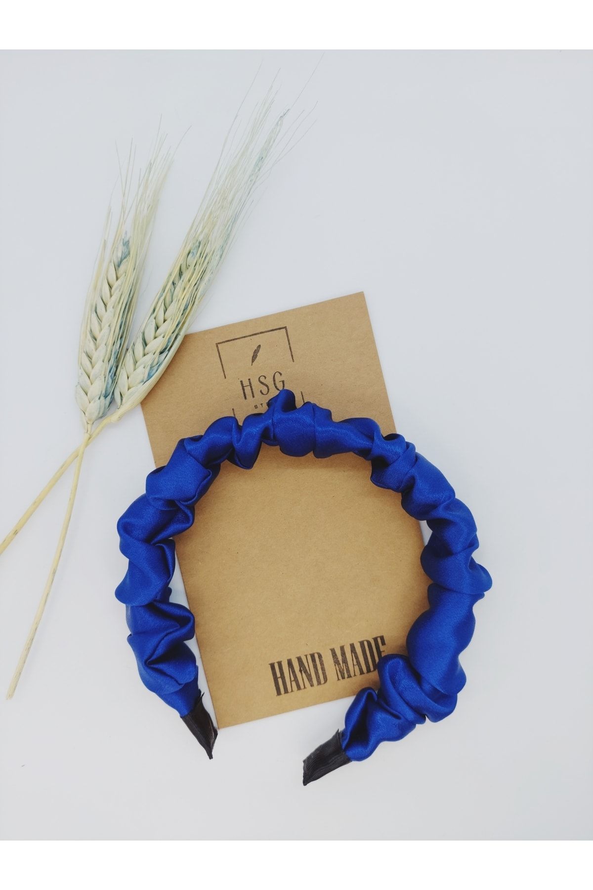 HSG STORE Navy Blue Luxury Satin Gather Crown Hair Band