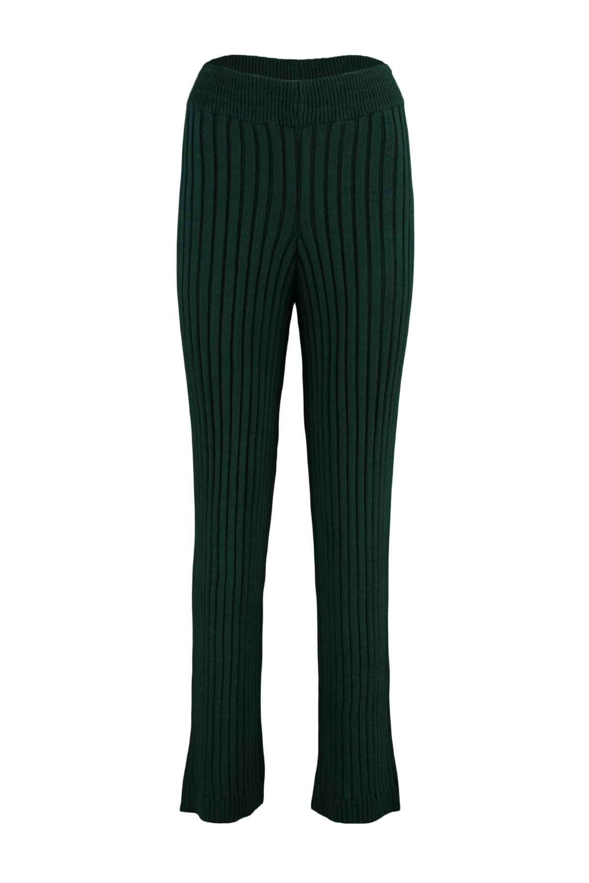 Trendyol Collection-Dunkelgrüne Hose aus geripptem Strick THMAW23PL00010 6