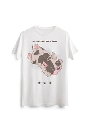 Unisex Erkek Kadın Cute Sevimli Dog Puppy Köpek Baskılı Tasarım Beyaz Tişört T-shirt Tshirt LAC00881