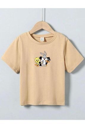 Çocuk Unisex Oversize Bej Disney Baskılı T-shirt disney-