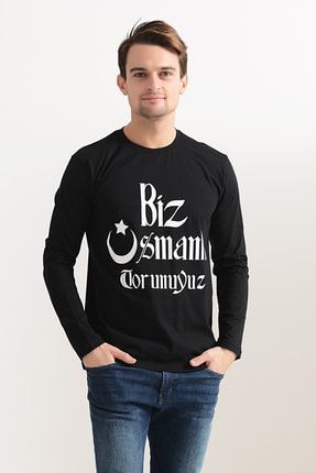 Biz Osmanlı Baskılı Siyah Erkek Sweatshirt Uzun Kol P3644S6323