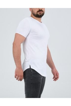 Beyaz Pis Yaka Pis Kol Etek Oval Yırtmaçlı T-shirt TH-5593
