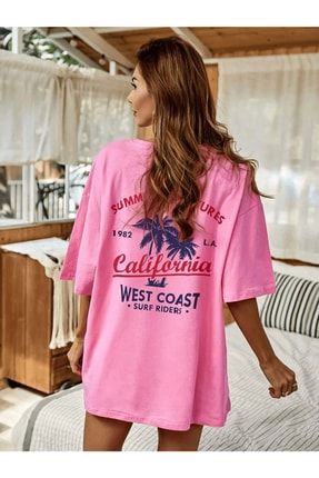 Kadın Pembe California Tshirt Oversize TYC00510590392