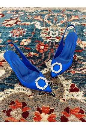 Mavi Saten Topuklu Ayakkabı PBC0087