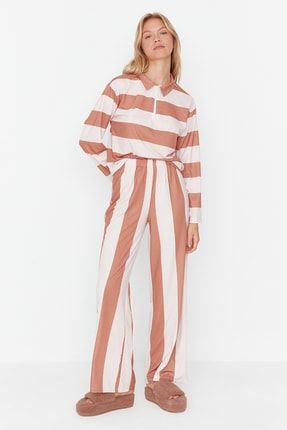 Çok Renkli Çizgili Örme Pijama Takımı THMAW23PT00066