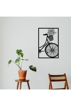 Çiçekli Bisiklet Duvar Dekoru / Lazer Kesim Ahşap Dekor DVR65455