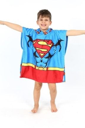 Erkek Çocuk Süper Kahraman Superman Tema Sevimli Baskı Desen Plaj Havlu Panço Bornoz TYC00509450266