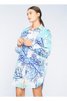 Beyaz - Mavi Kadın Plaj Elbisesi 22fab-11 5002880294