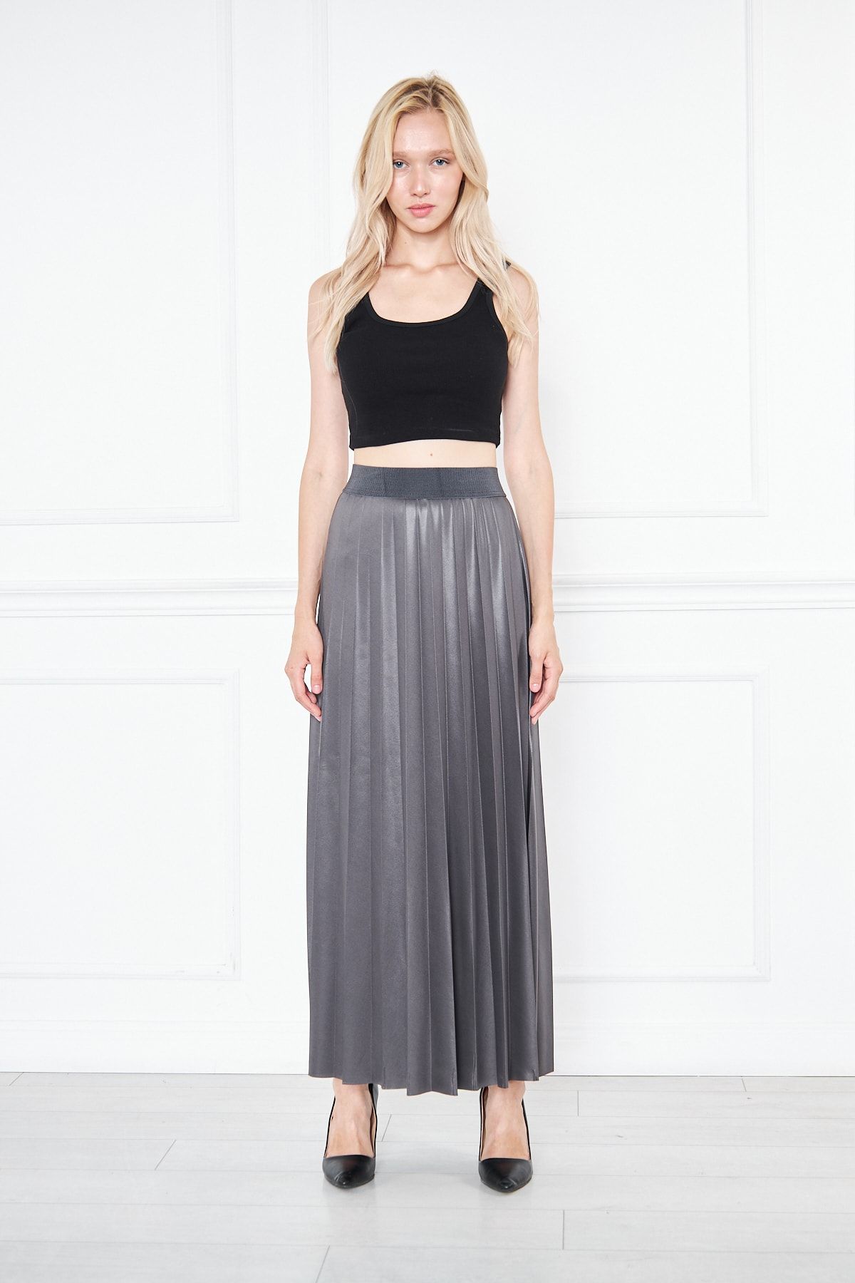 Pleated metallic hot sale crepe skirt