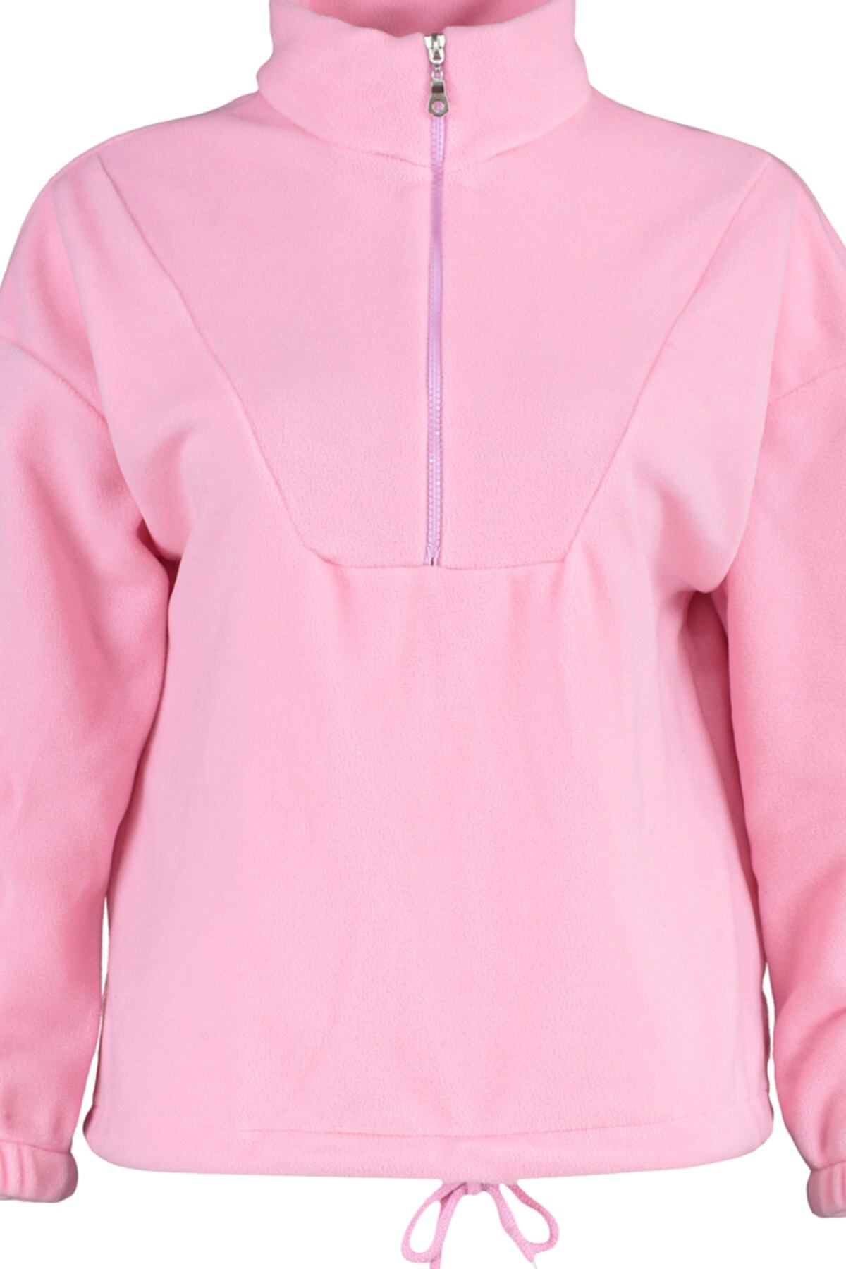 Trendyolmilla  Açık Pembe Fermuar Detaylı Polar Örme Sweatshirt TWOAW21SW0758 - Görsel 12
