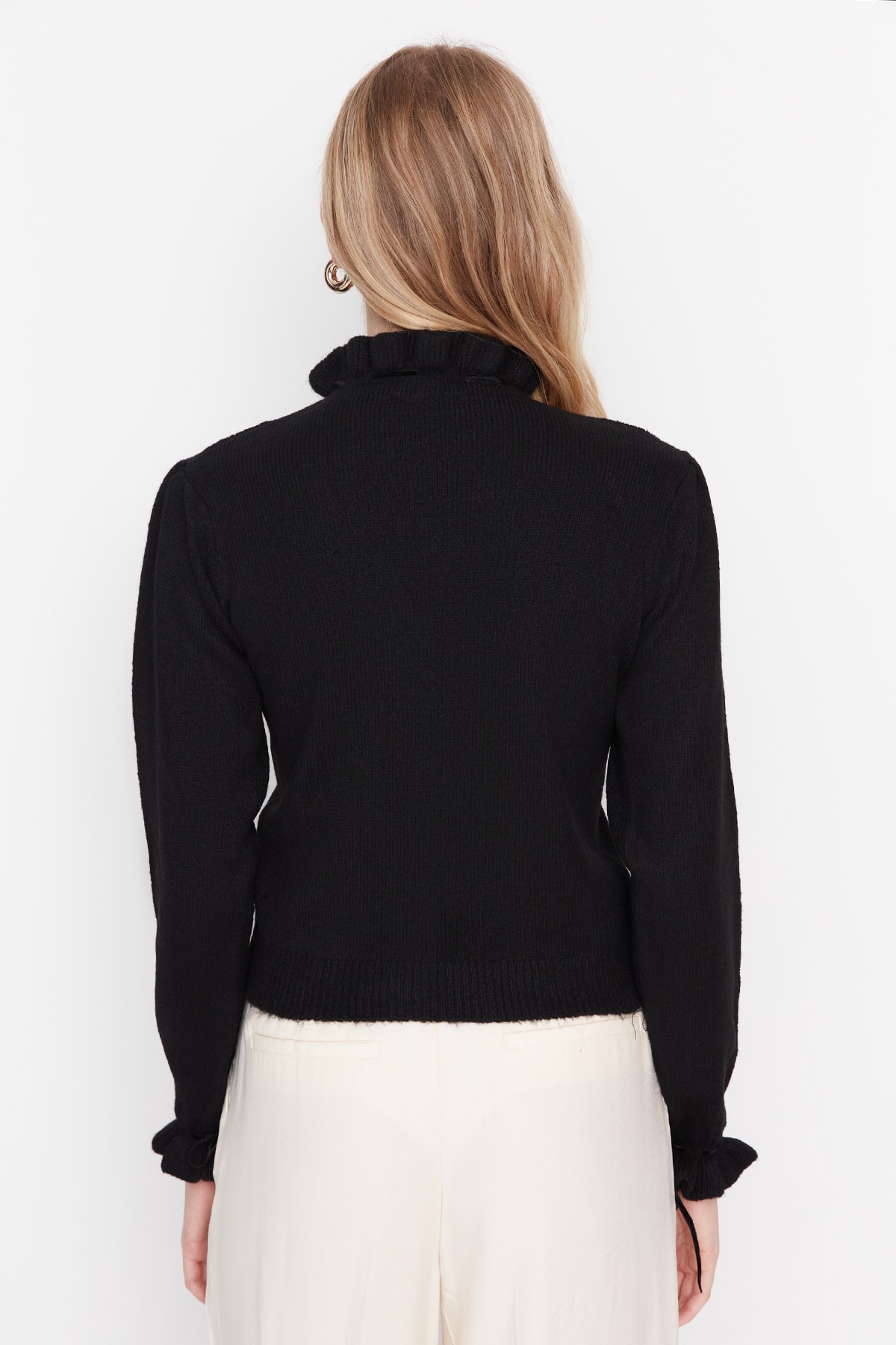 Trendyolmilla  Siyah Yumuşak Dokulu Ajurlu/Delikli Kurdele/Fiyonk Detaylı Triko Kazak TWOAW21KZ2355 - Görsel 5