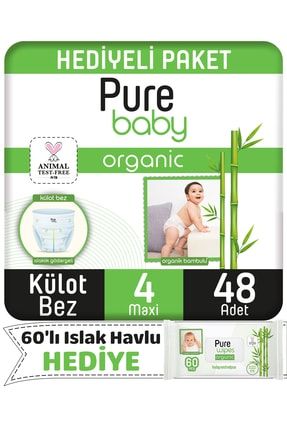 Organic Külot Bez 4 Numara Maxi 48 Adet + Organic 60'lı Islak Havlu P8000017