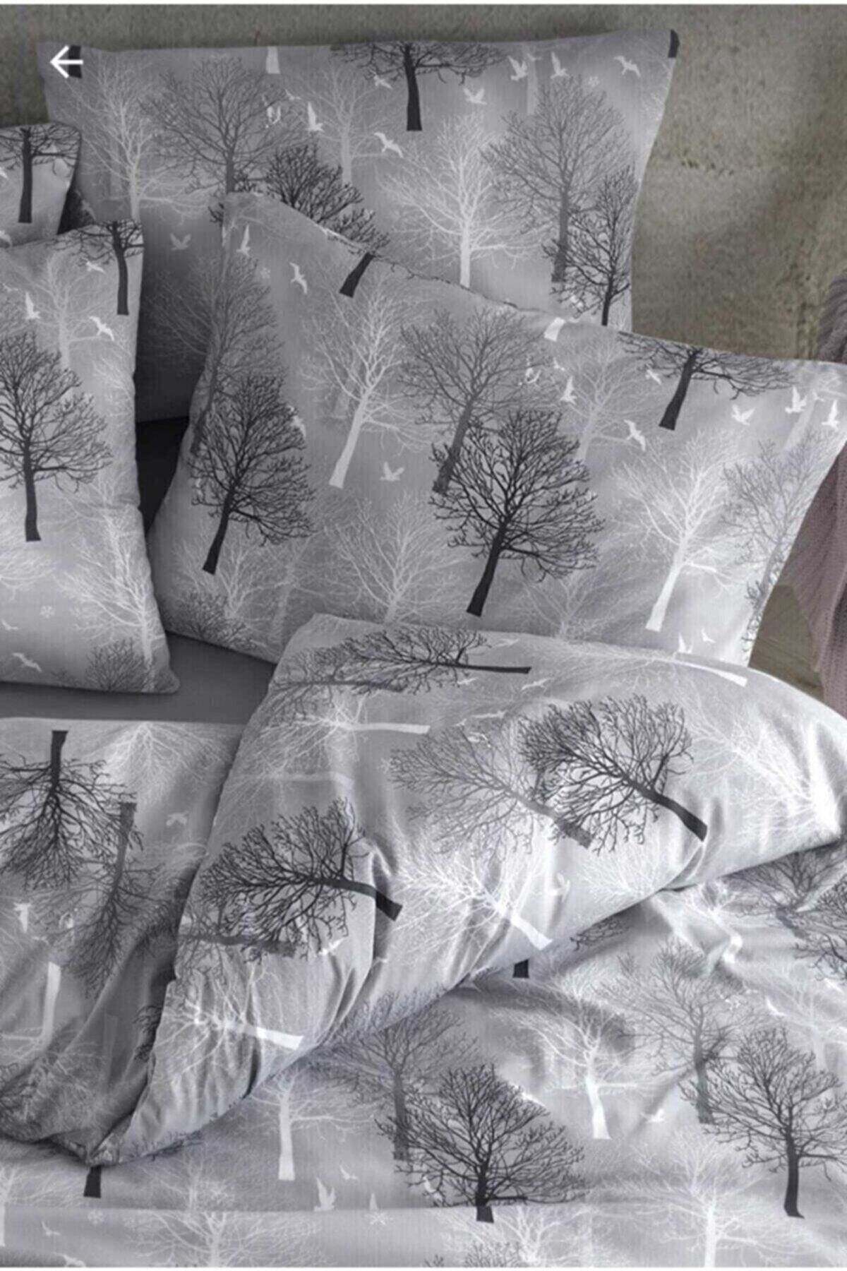 Sheri Home Tekstil Cotton Gri Ağaç Tek Kişilik Nevresim Seti Takımı BY9425