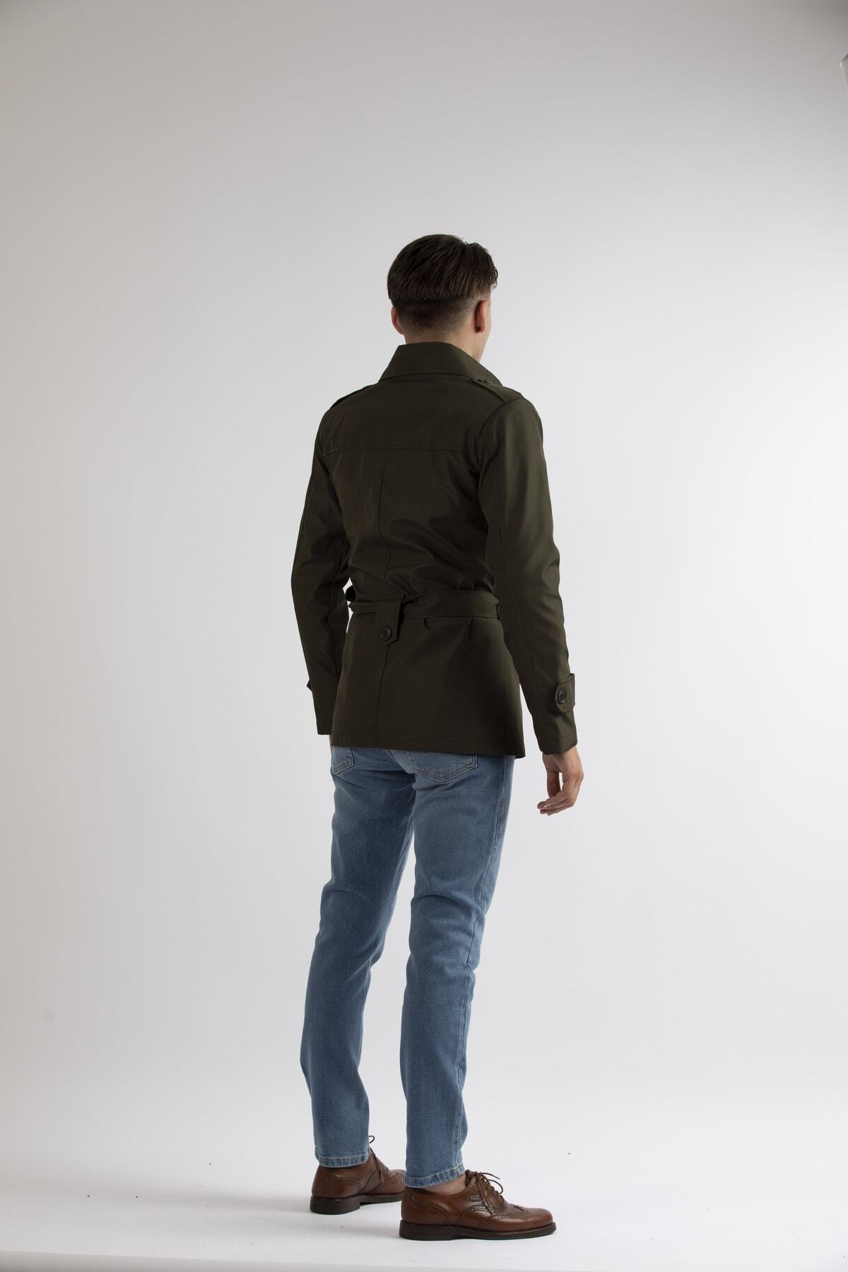 MASERTO Erkek Haki Slim Fit Kısa Model Trençkot görsel 2