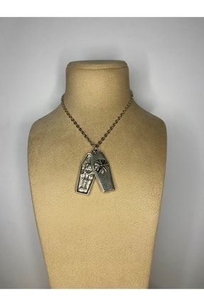 Tabut - Iskelet Erkek Kadın Kolye Antik Gümüş Kaplama - 60 Cm Düz Zincir RETRO1219