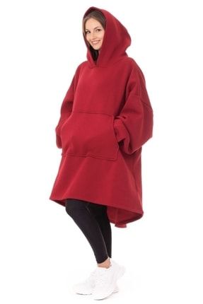 Polar Kapşonlu Ve Cepli Giyilebilir Battaniye | Kırmızı | Çantalı | Tek Beden GİYPOLARKIRMIZI97