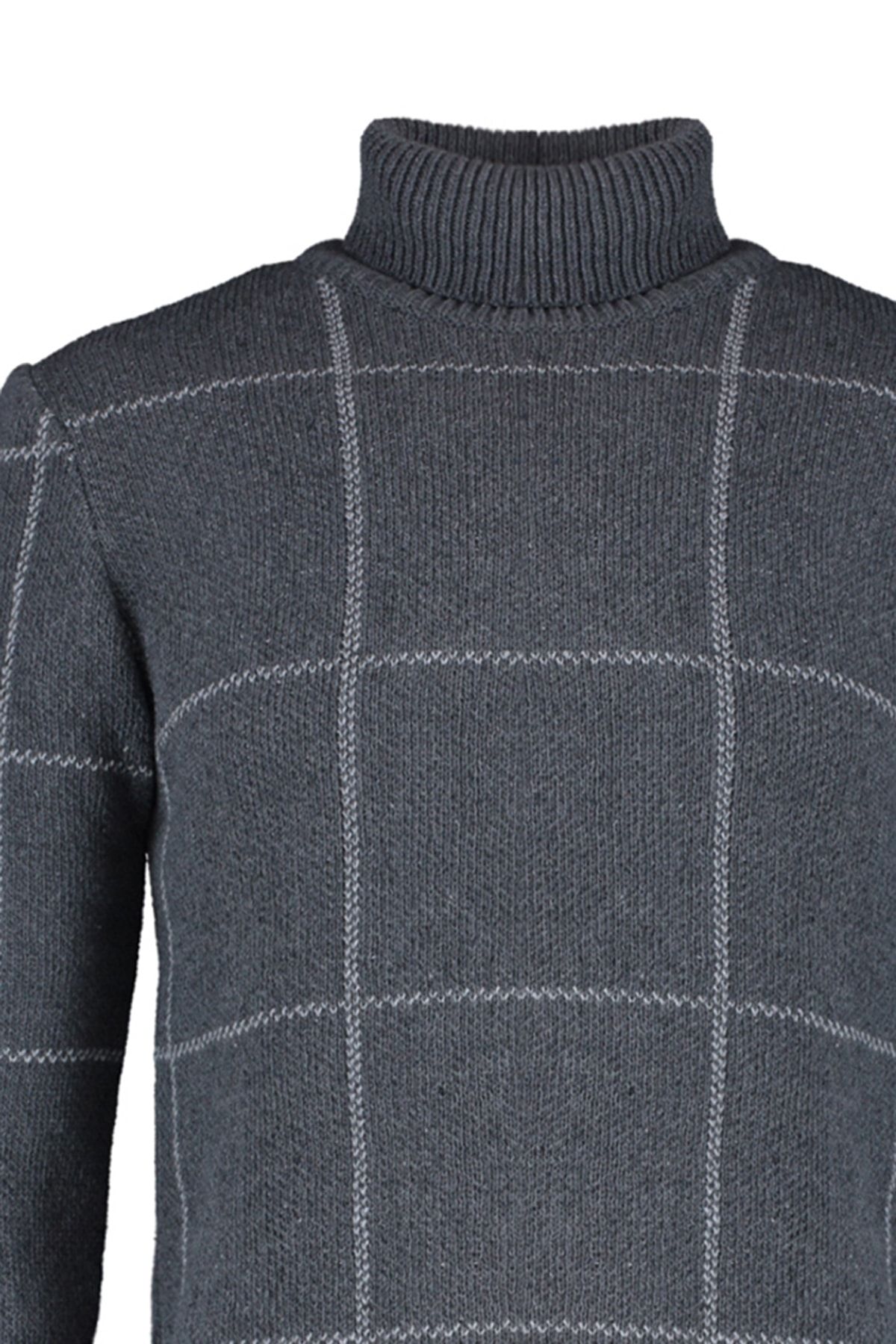 Trendyol Collection-Slim-Fit-Strickpullover mit Rollkragen und Karomuster – Anthrazit TMNAW21KZ0398 7
