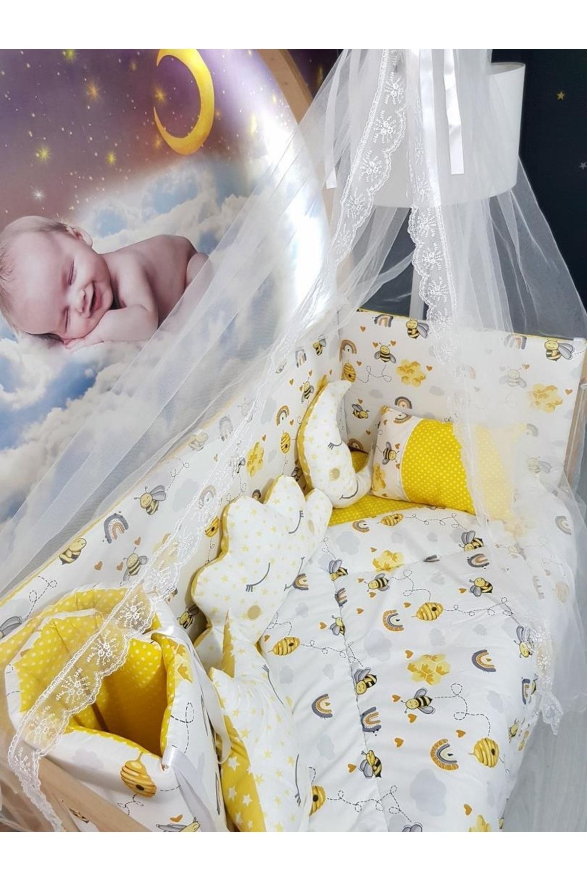 bebek iklimi 60x120 Special Series Baby Sleeping Set 11 Pieces with Mosquito Net crib Not Included