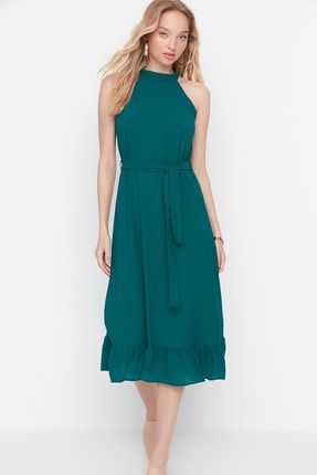 Zümrüt Yeşili Kuşaklı Elbise TWOSS19YD0032