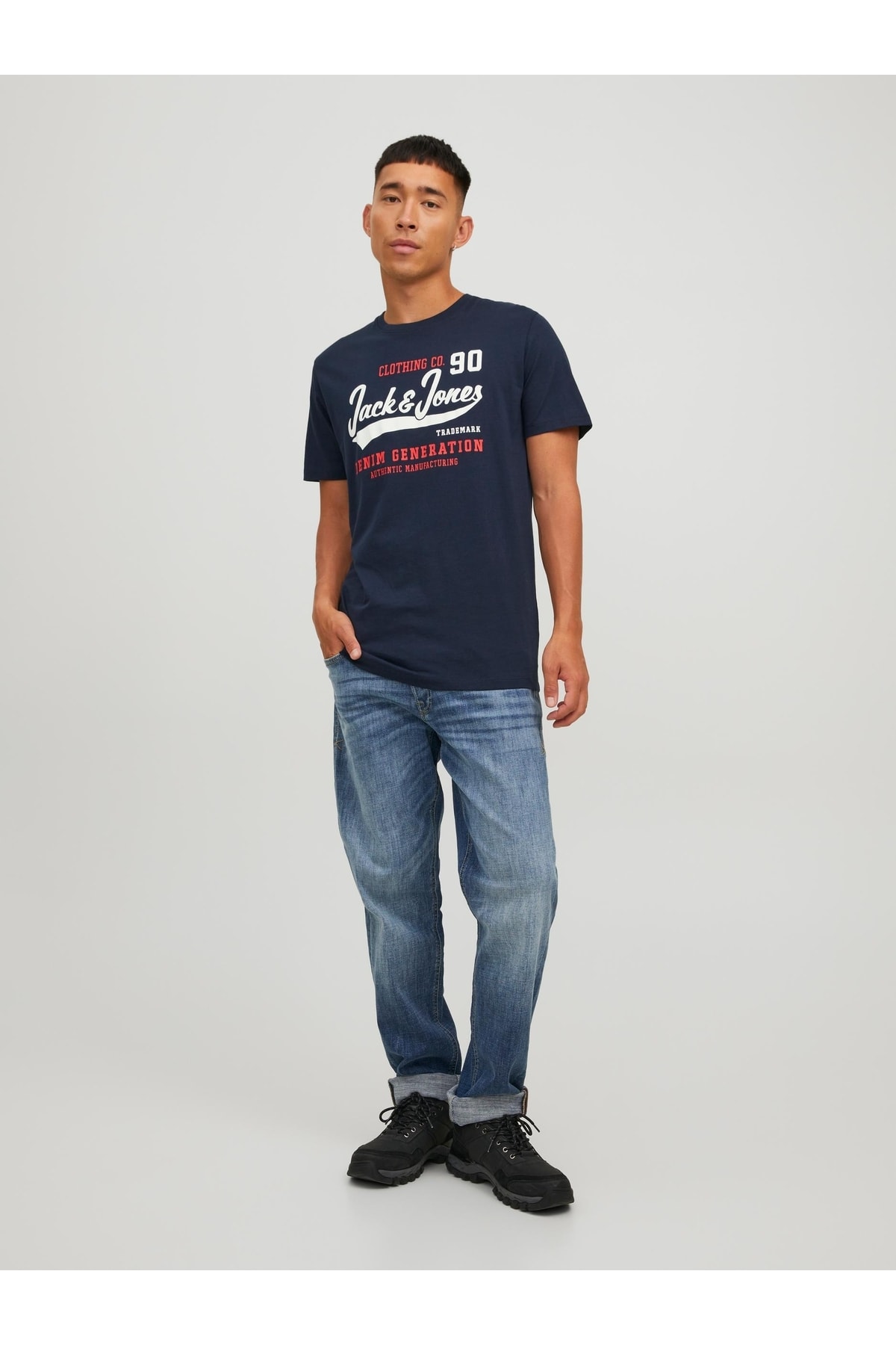 تیشرت مردانه آبی سرمه ای جک اند جونز | 12210819 اورجینال - تصویر 5
