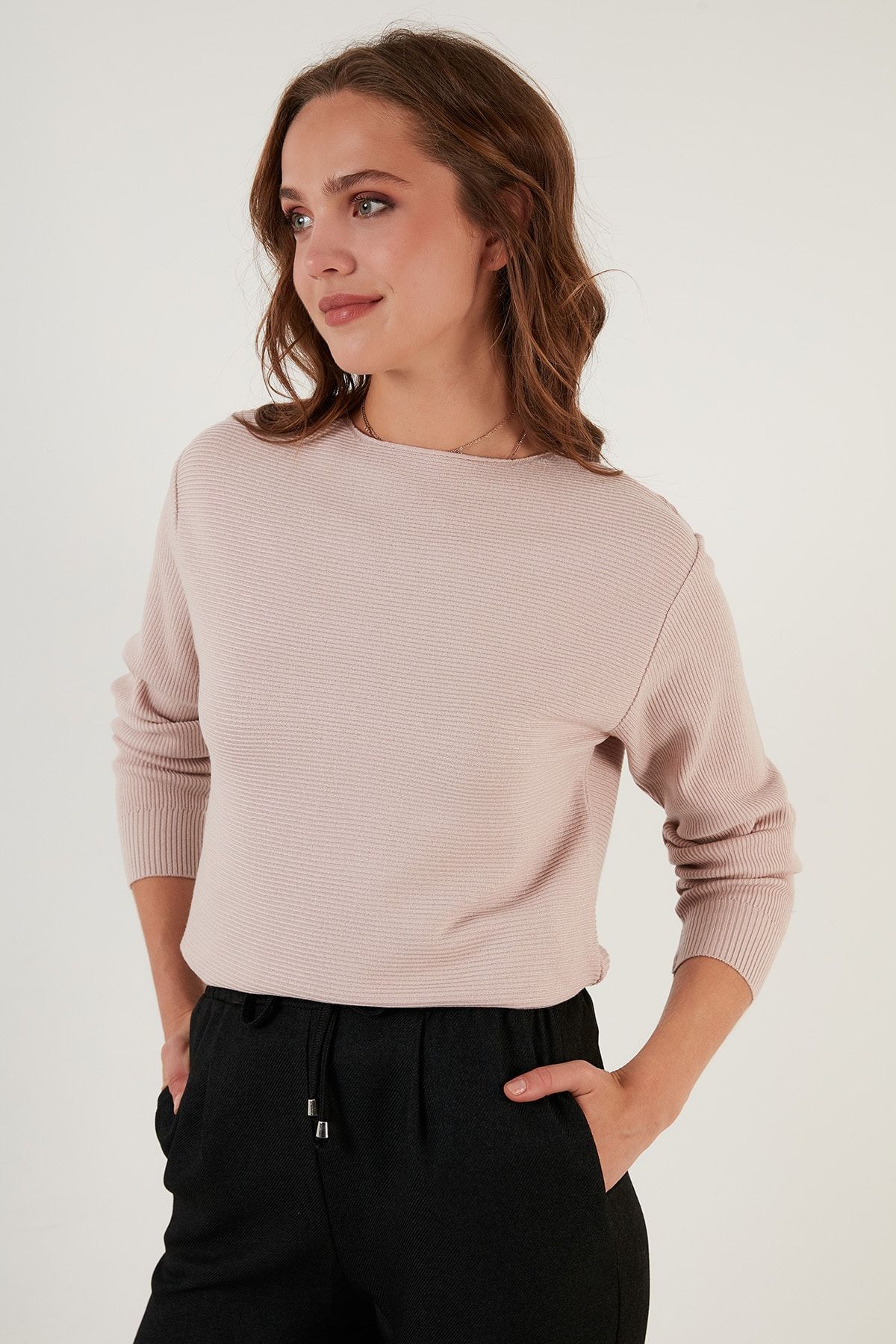 Lela-Pulover cu textura cu decolteu rotund Pulover de dama 6310004 6