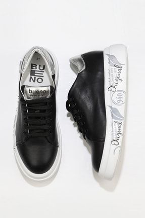 Siyah Gümüş Deri Kadın Sneakers TYC00508741693