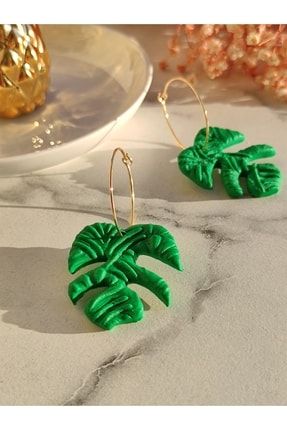 Özel Tasarım El Yapımı Polimer Kil Monstera Küpe GZY1006